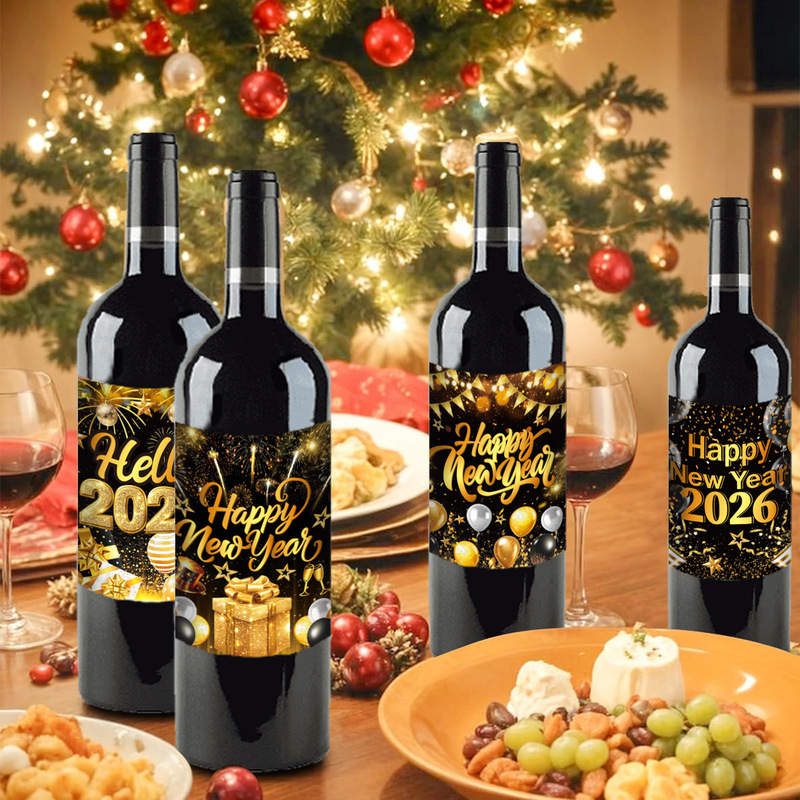 2026新年派对酒瓶贴纸 新年跨年夜派对酒瓶酒杯装饰不干胶贴纸|undefined