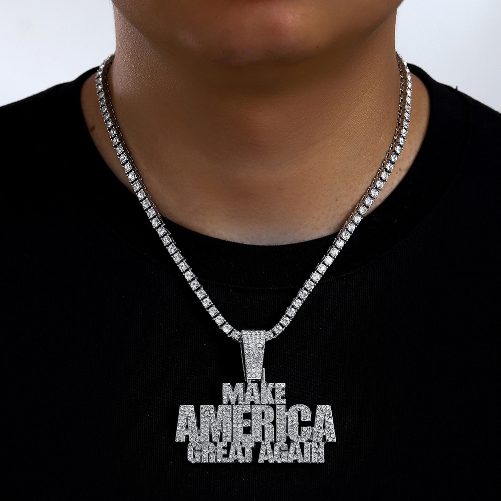 Amazon venta caliente Europa y América Hip Hop accesorios para hombres dominantes llenos de diamantes MAKE AMERICA colgante de letras cadena cubana