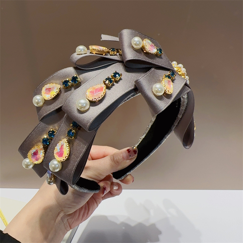 European and American heavy industry overlay satin hand-inlaid rhinestone colorful gem headband luxury court retro fashion hair accessories