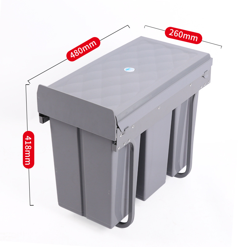 Gabinete empotrado bote de basura cocina cubo de clasificación oculto cubo de limpieza 3 × 10L amortiguador extraíble con tapa