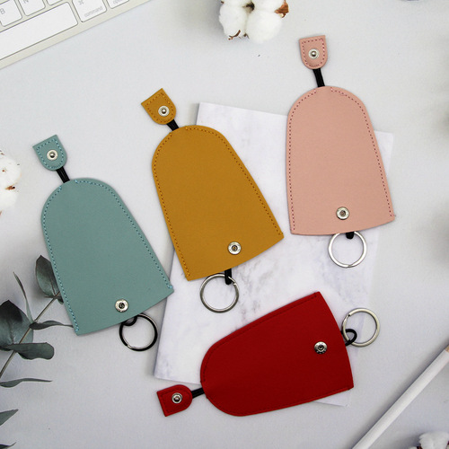Car key chain leather sleeve pull-out key pouch home lock key organizer car key chain protective cover