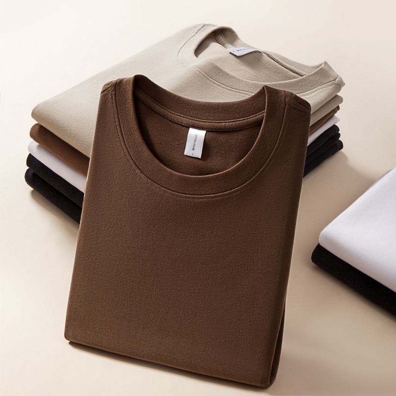 Camiseta de manga corta cepillada engrosada camisa de fondo de camiseta blanca Interior informal de media manga de algodón pesado suelto de los hombres
