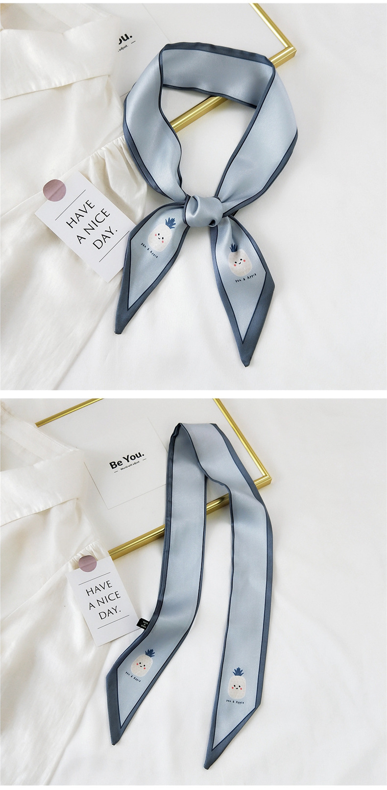 30g Weight Silk Scarf Classification Travel Occasion Unisex Gender Sweet Style Khaki, Grey, Pink, Purple, Red, Green, Blue, Black Color Fashion Streamer Printing Bow Silk Scarf Wholesale 23