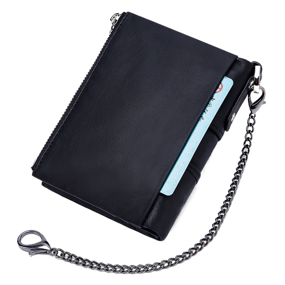 Hummer Paul Rfid Genuine Leather Wallet, First-Layer Cowhide, Multi-Card Slot Card Holder, Clasp Zipper, Vintage Casual Coin Purse