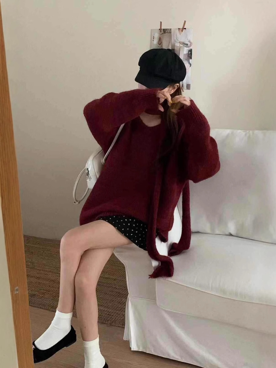 24 invierno Puyuan otoño invierno nuevo estilo coreano vestido con un diseño suéter de cuello en V suelto image 4