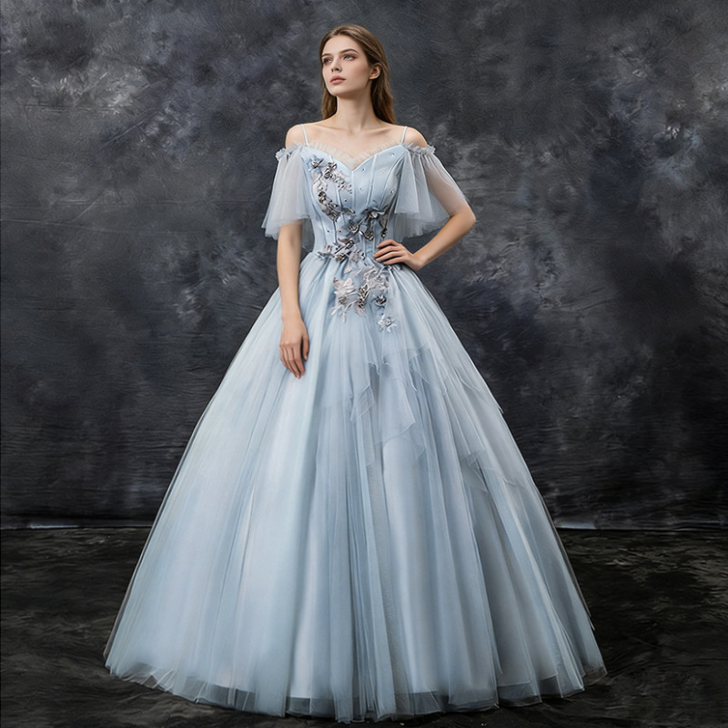 Fairy-Style Evening Dress for Women 2026, Gray Wedding Gown, Floor-Length Banquet Dress, Elegant Ball Gown, Chorus Performance Dress