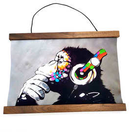 厂价批发黑胡桃木轴画实木磁铁挂轴画DIY海报画简易实木框装饰画