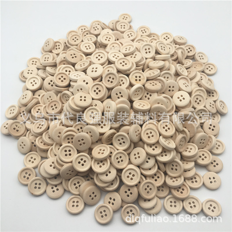 Natural log four-eye thin edge wood button
