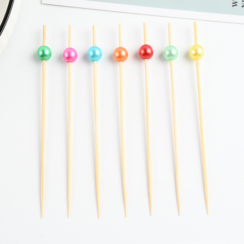 Cuentas de color horquilla de fruta de bambú de lujo horquilla decorativa horquilla de fruta horquilla desechable horquilla de vino horquilla de fruta creativa pesca de fruta