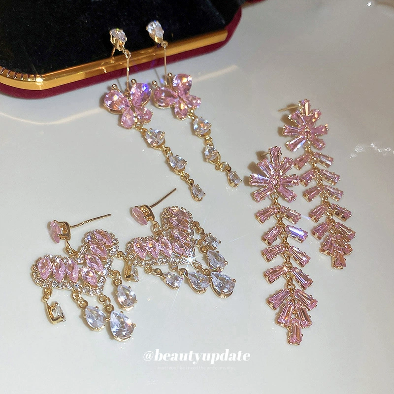 Серебряная игла, циркон, серьги, европейский стиль, легкая роскошь
