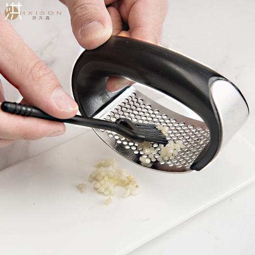 Cross-border circular garlic press 304 stainless steel garlic pounder 3-piece set garlic press manual silicone garlic peeler