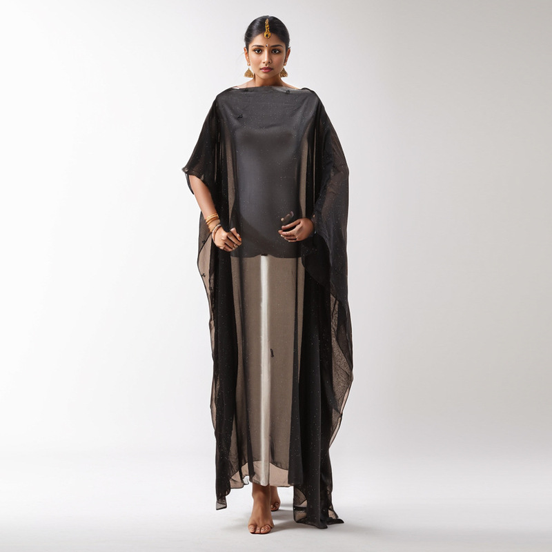 Fashion Chiffon Pearl Ethnic Costume Wholesale Black White Large Widened Solid Color Shawl Robe Dress