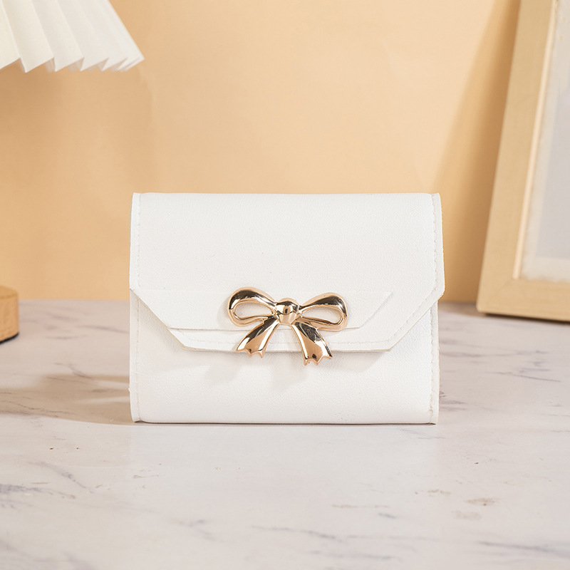 Cross-Border Hot Selling Women's Bag 2024Wallet Bow Pure Color Short Women's Coin Purse Cheap Pu 70% off Card Holder