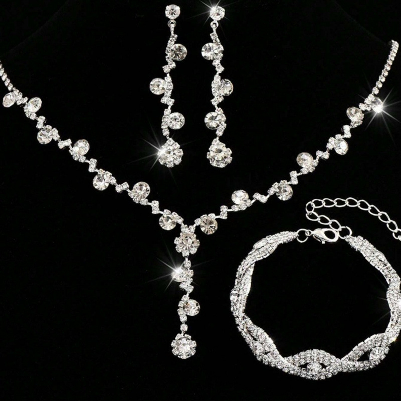 bridal set accessories necklace bracelet earrings three piece set high end jewelry set dress versatile jewelry_voghion.com
