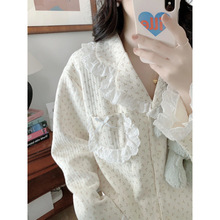 跨境专供外贸女士秋冬新款加厚夹丝棉小花花边长袖长裤套装睡衣女