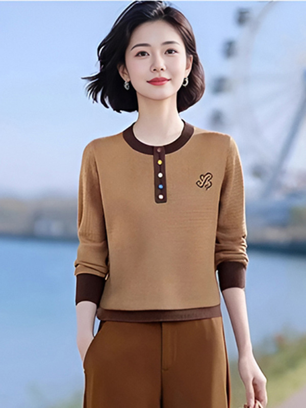 2025春秋新款中老年妈妈洋气针织衫上衣显瘦洋气休闲直筒裤两件套|undefined