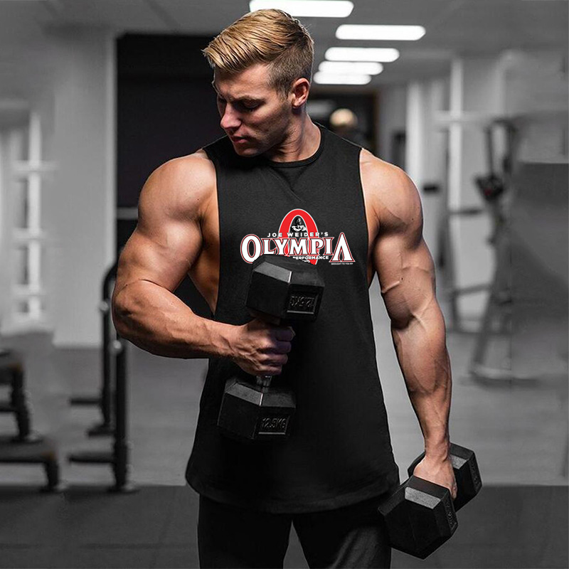 Nuevos deportes Chaleco de los hombres camiseta fitness músculo hierro americano estiramiento puro sin mangas cuello redondo