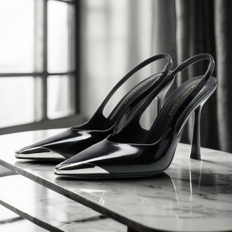 Sheepskin Version in Stock, New Summer Model with Metal Splicing, Square Toe, Thin High Heels, 2026 Open-Back Patent Leather Sandals for Women