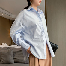 开衫新款女装大廓形宽松拼接中长款休闲衬衫女匹马棉薄款长袖上衣