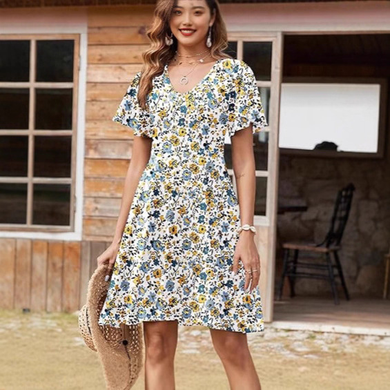 Summer Casual Floral Ruffled Mini A-Line Dress_ecoleips.com