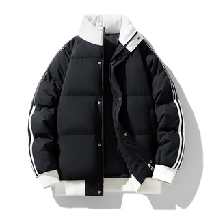 Customized Logo 7-Color Couple's Three-Stripe Contrasting Cotton Coat for Men and Women, New Winter Style, Thickeneded, Warm, Stand-Up Collar, Anti-