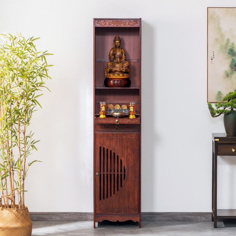 Buddhist Altar Table and Shrine Integrated Economical Rural Style with Doors for Offering Table and Buddha Statue