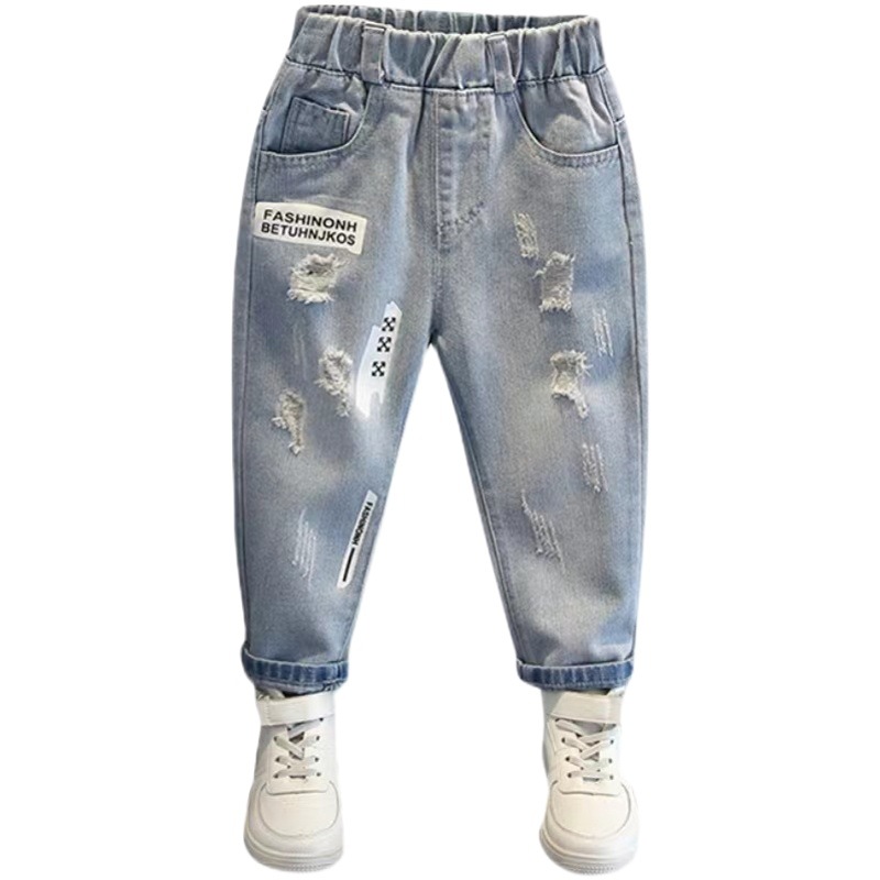 Pantalones para niños primavera y otoño 2024 nuevos jeans para niños de color claro para niños pequeños y medianos pantalones casuales de primavera y otoño marca de moda image 1