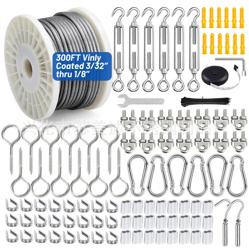 Стальной канат с резиновым покрытием, толщиной 3 мм, ПВХ, подвесной канат для наружного садового забора, комплект для ограждения, натяжитель каната