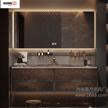 鸿福新款现代轻奢智能浴室柜酒店风卫生间奢石台下盆洗漱台洗脸盆