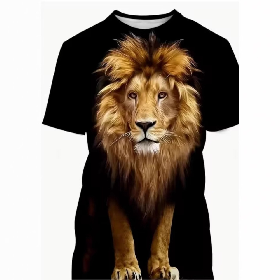 Forest Overlord Lion 3D Printed Men's High Street Personalidad suelta y transpirable de manga corta con cuello redondo Camiseta Ventas directas de fábrica