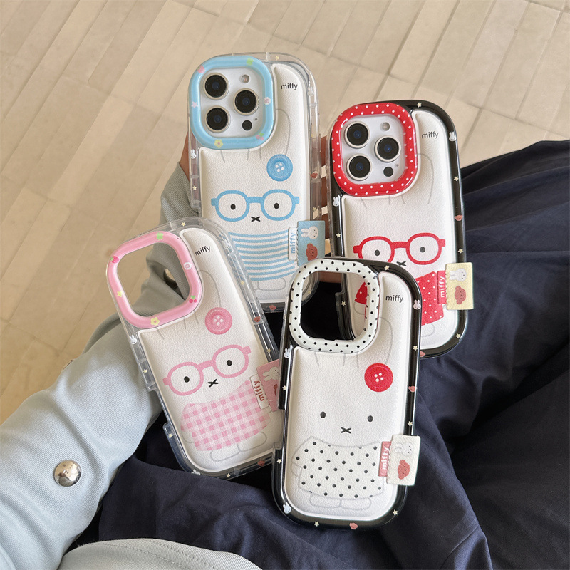 波点格纹戴眼镜兔子适用iPhone16苹果15ProMax/14/13手机壳少女心|undefined