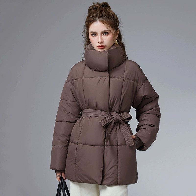 2025 новая зимняя хлопковая верхняя одежда с воротником-стойкой и поясом для похудения, женская свободная универсальная хлопковая куртка, модная хлопковая куртка в корейском стиле, женская куртка