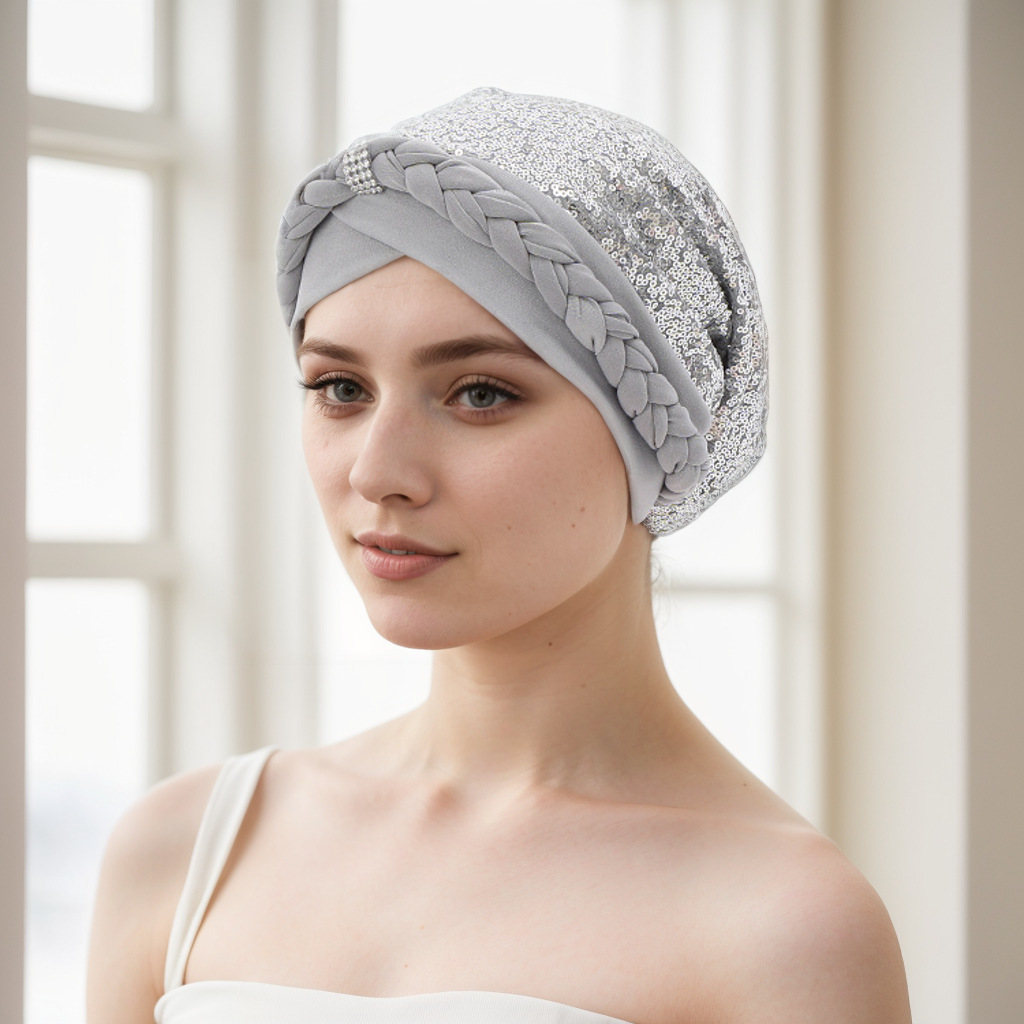 Muslim hat Milk silk with sequin braid hat Muslim hat Indian hat_voghion.com