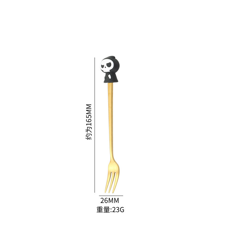 304不锈钢万圣节勺子叉子套装创意可爱金色甜品咖啡勺叉餐具礼盒|undefined