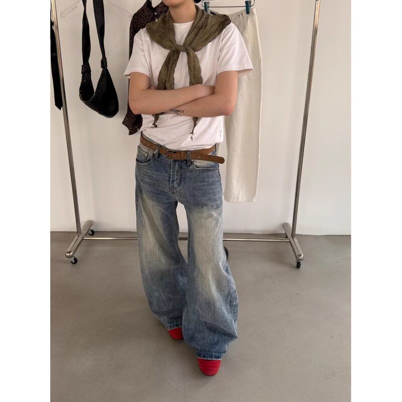 Early Spring American-Style Versatile High-Street Wide-Leg Scimitar Jeans for Men and Women, Spring and Autumn Models, Slimming and Perfect-Fitting Long Pants