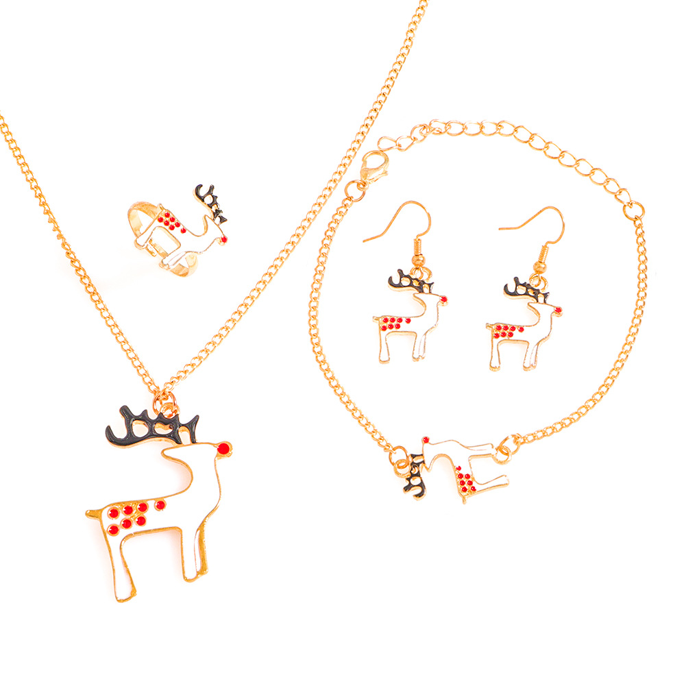 Christmas Decoration Necklace Creative Cartoon Elk Bell Santa Claus Bracelet Earring Set display picture 2