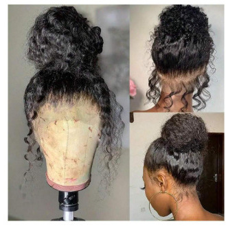 AliExpress Cross-border Europa y Estados Unidos nuevos productos pelucas damas europeas y americanas encaje delantero de fibra química casco negro de longitud media cabello liso