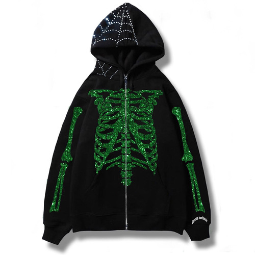 Punk Dark Y2K Print Skeleton Spiderweb Hooded Sweatshirt Design-Oriented Niche Streetwear Brand