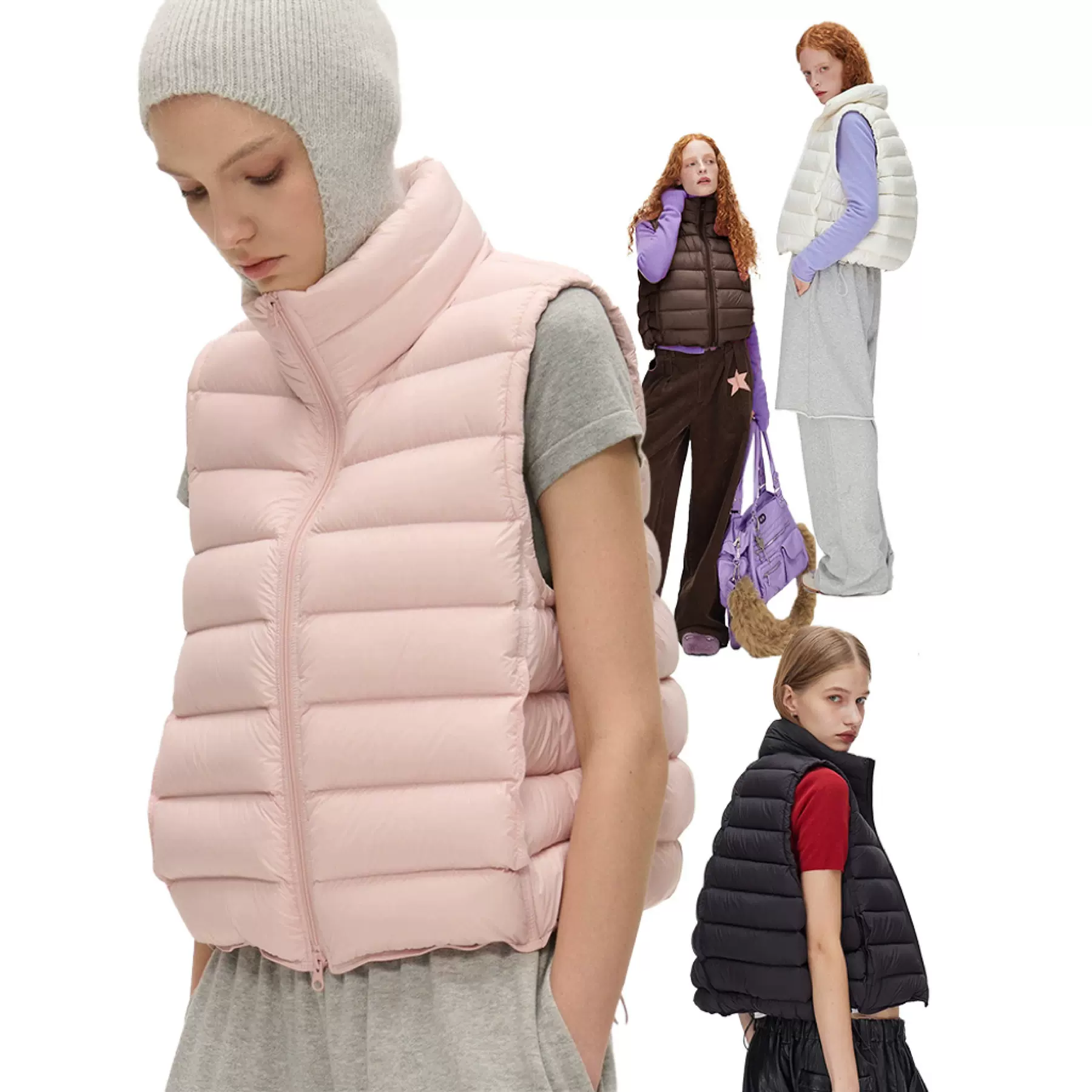 四媛 90白鸭绒立领小排骨羽绒马甲女25秋冬轻薄短款背心外穿1096