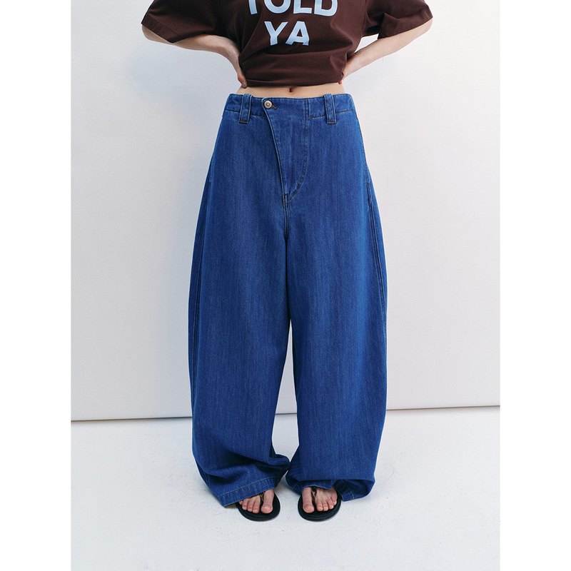 [Time] New Cotton Blended Lightweight Loose Breathable Pants Banana Type Mid-Low Waist Jeans for Women V8714