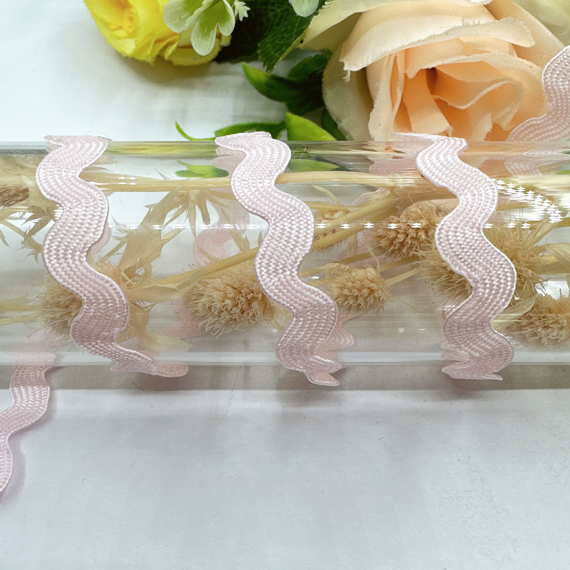 En stock mm onda de color sólido en forma de S borde curvo encaje cinta cortina sombrero ropa para niños accesorios de la boda accesorios de la ropa