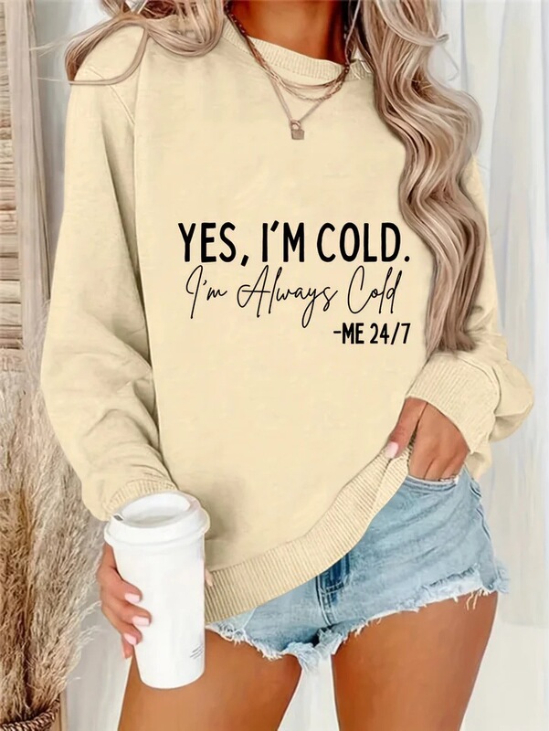 Spring Minimalist Style Women's Sweatshirt with Letter Print, Loose Fit Pullover Top