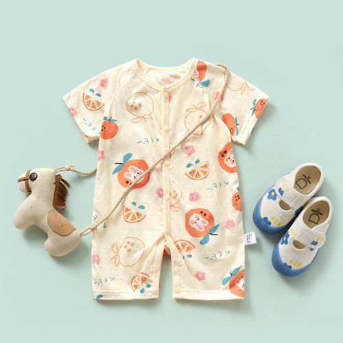 Baby Summer Clothing Clothes Pure Cotton Baby Bodysuit Short Sleeve 3-12 Months Girls' Hairy Boys' Crawling Suit Cute Thin
