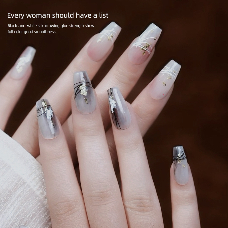 Pegamento de dibujo de uñas de estilo japonés elástico todo partido pintura francesa dibujo línea gancho pegamento pintado fototerapia aceite de uñas Pegamento blanco y negro