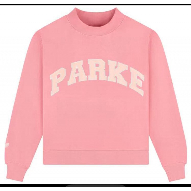 Heavyweight Pure Cotton Parke Letter-Print Sweatshirt, Loose Drop-Shoulder Fit, Vintage College Style, Physical Store Live Broadcast