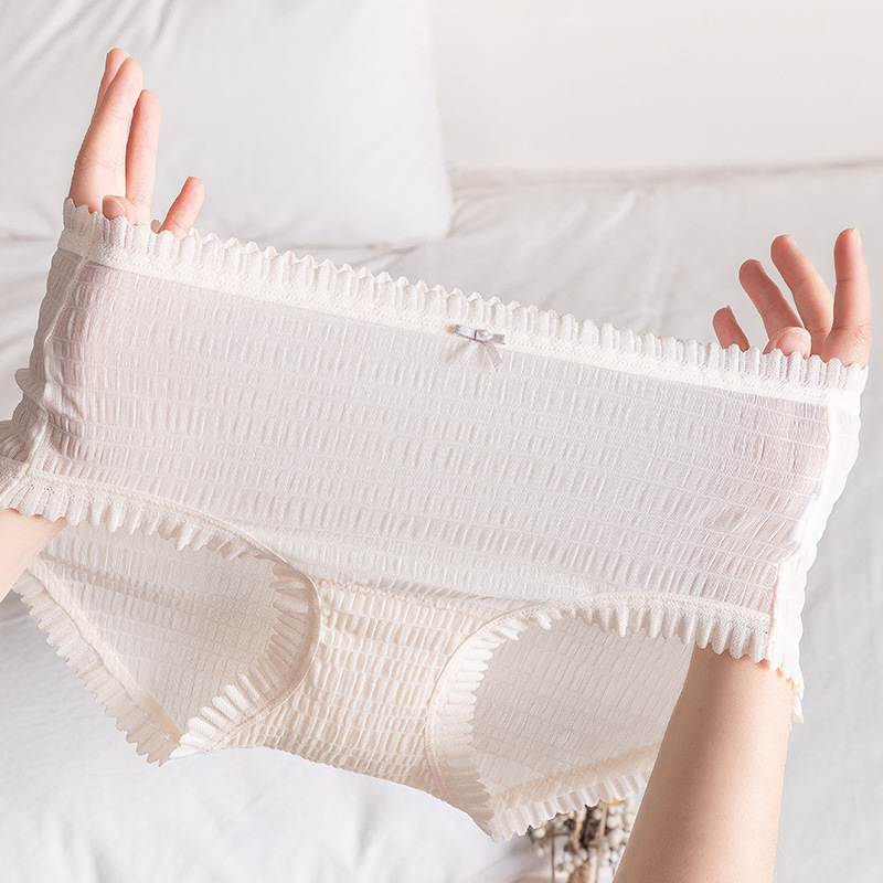 Shop with Confidence!Light and thin Bamboo Bubble fold Borneol ventilation Solid Middle-waisted Package hip triangle Underwear