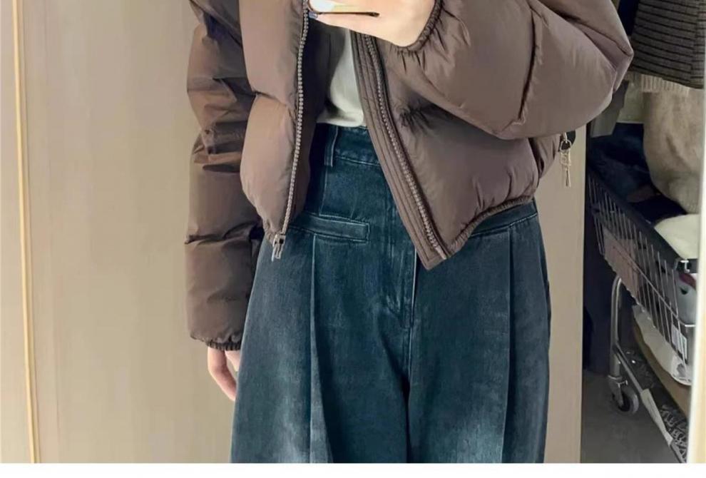 Korte dames donsjas met hoge taille in europese stijl gewatteerd_voghion.com