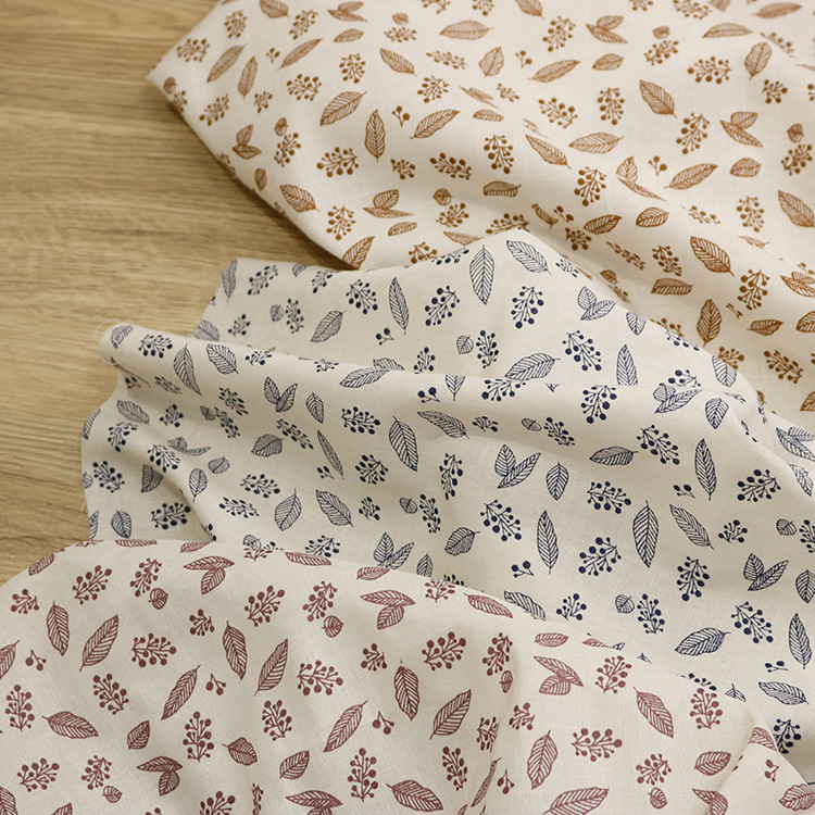 麻粘小叶子印花服装面料 男童夏季薄款麻料衬衫布 植物印花麻布
