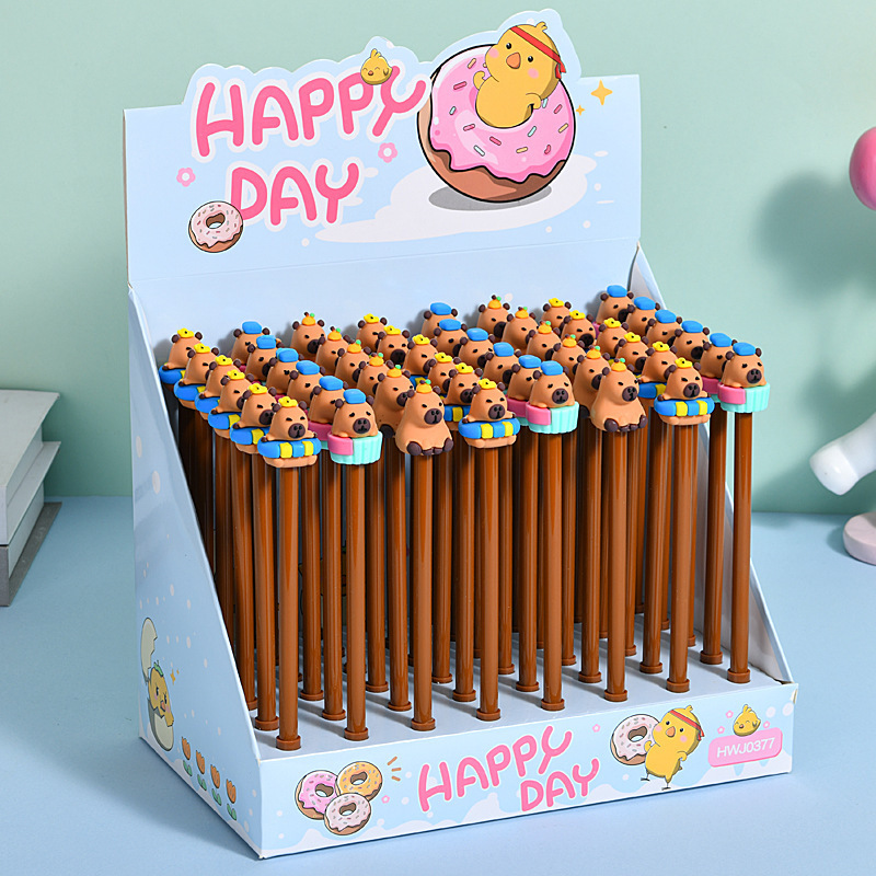 Cute Capibara Cartoon Student Gel Pen Black Carbon Water-Based Pen Creative Learning Stationery Prizes Wholesale