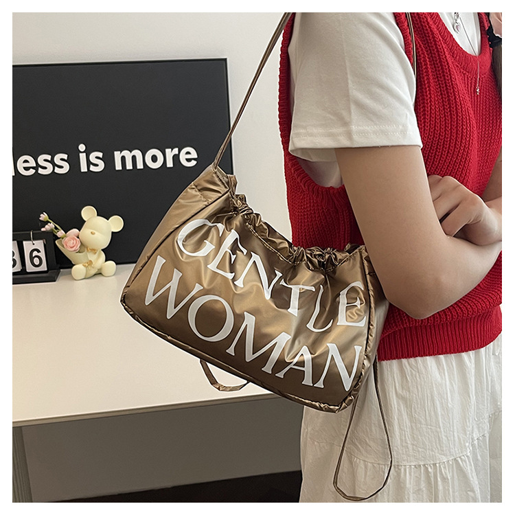 Candy colored new letter printed drawstring shoulder niche design dumpling women's armpit bag_voghion.com